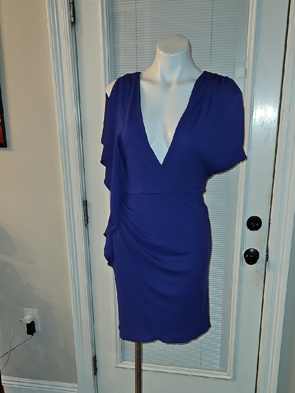 BCBGMaxAzria Cobalt V-Neck Mini Dress with Draped Sleeve